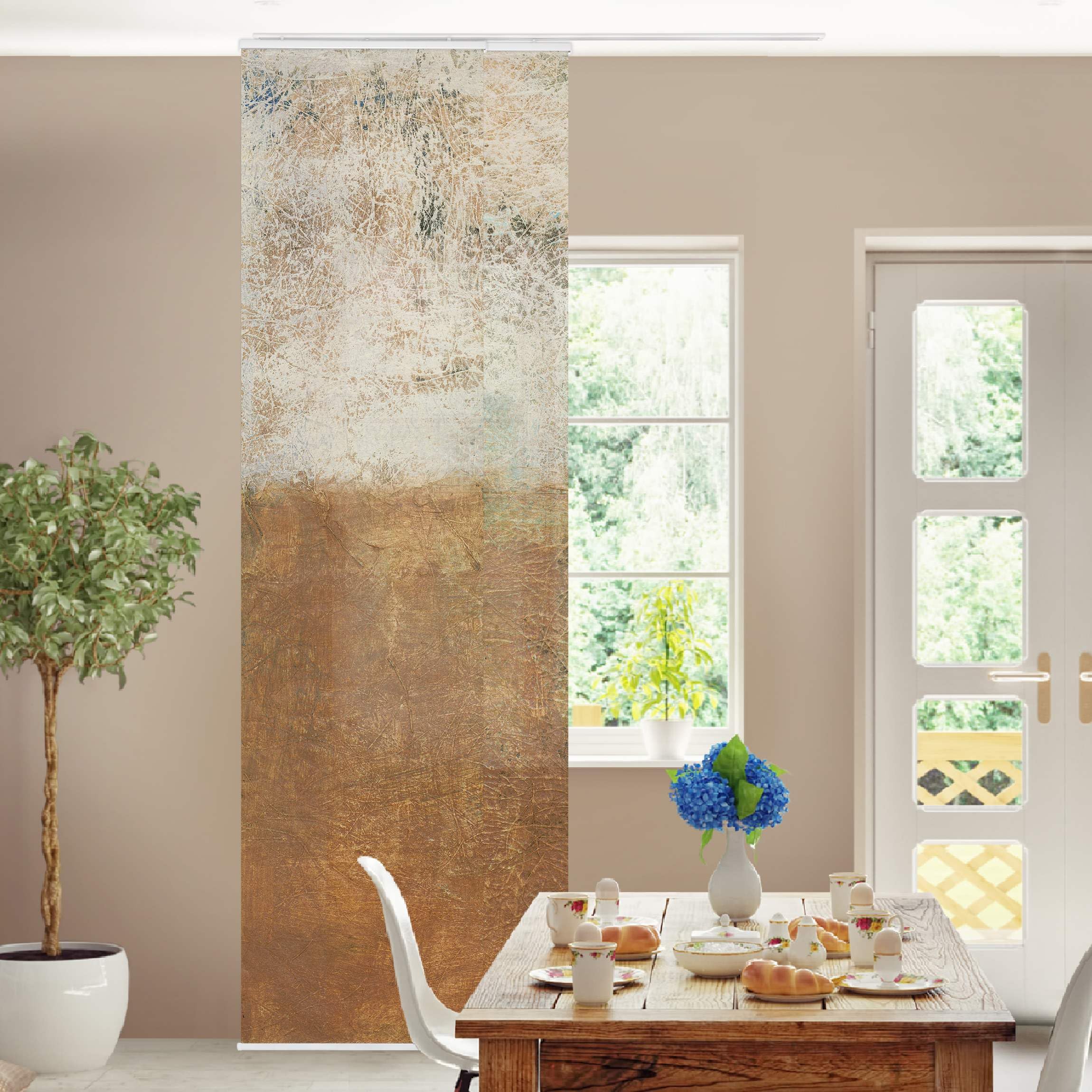 Schiebegardine halbtransparent 60er Paneel Klett Muster Textil lichtdurchlässig - Motiv Abstrakt Flächenvorhang braun Wohnzimmer Schlafzimmer 1228 (120x250 cm - 2er Set)