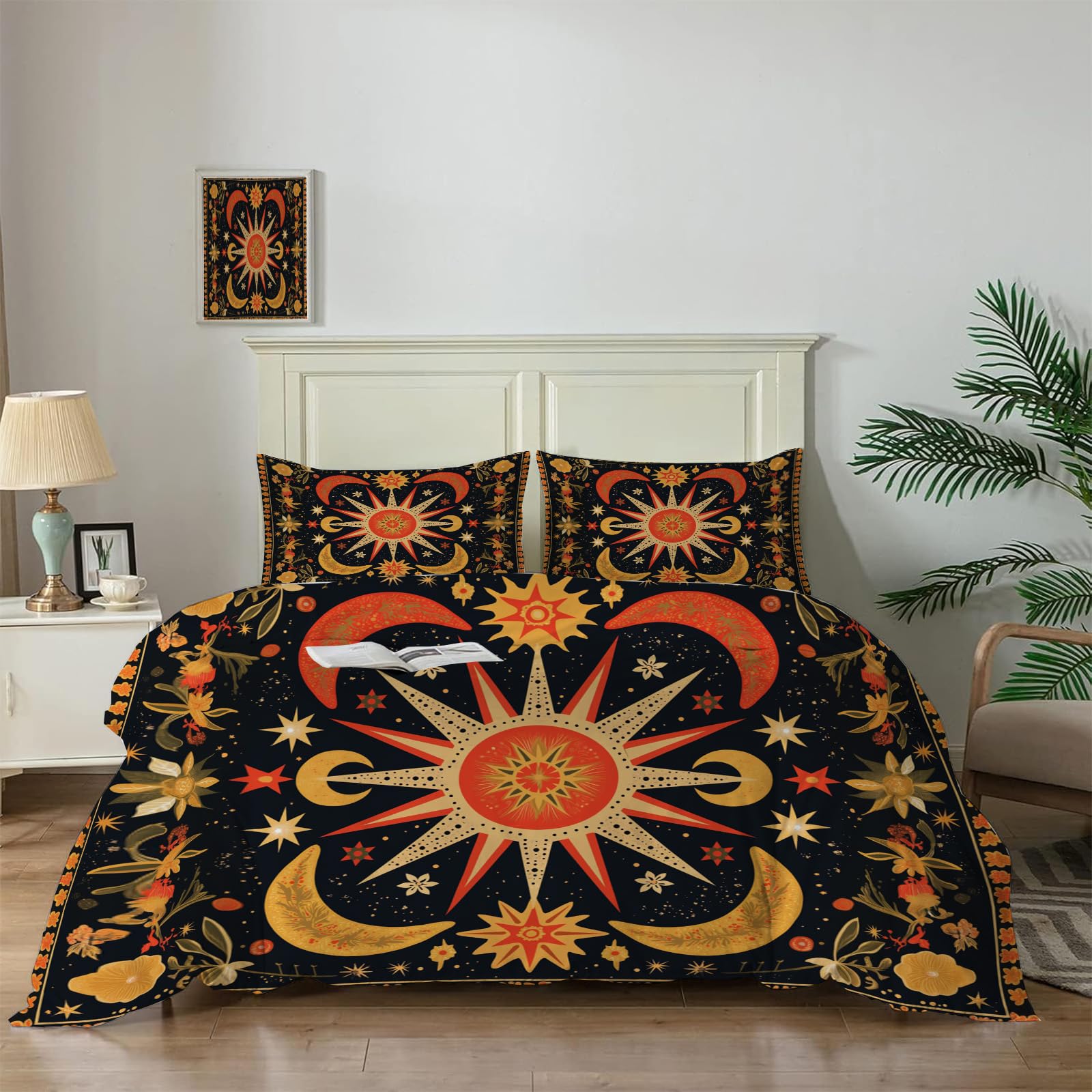 Housse de Couette 240x260 cm Bohême Cosmique avec 2 Taies d'Oreiller