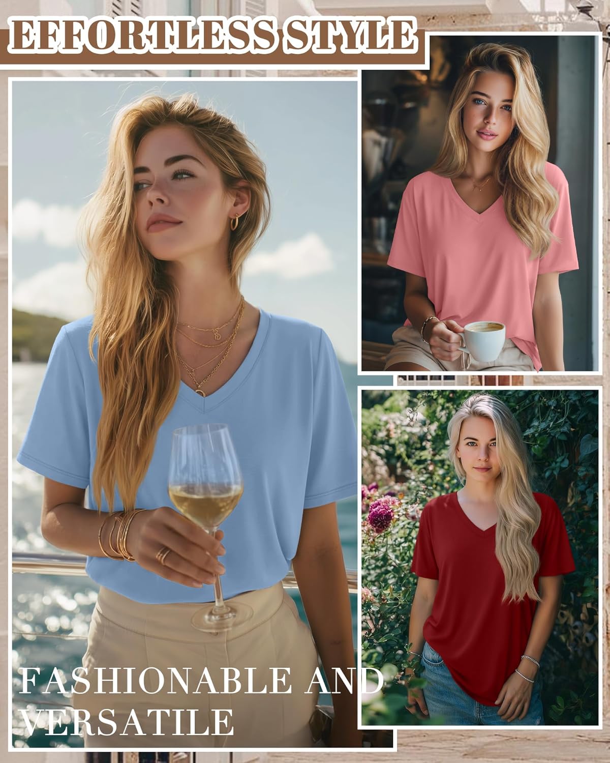 Huukeay 3 Pack Women's Oversized Cotton T-Shirts V Neck Loose Fit Casual Workout Tees Soft Short Sleeve Tops - Image 2