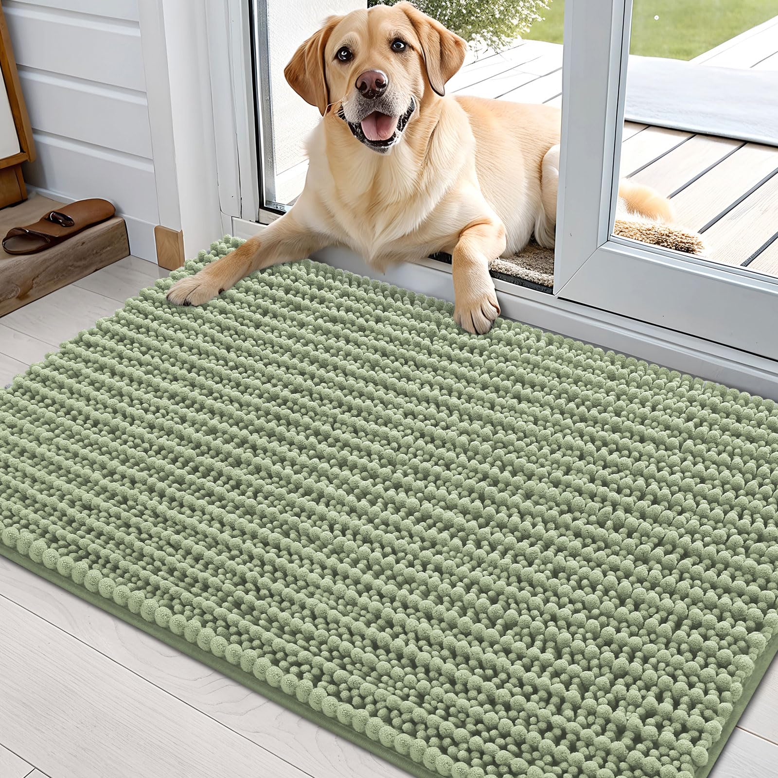 OLANLY Dog Door Mat for Muddy Paws 36x24, Ultra-Absorbent Chenille Mud Mat