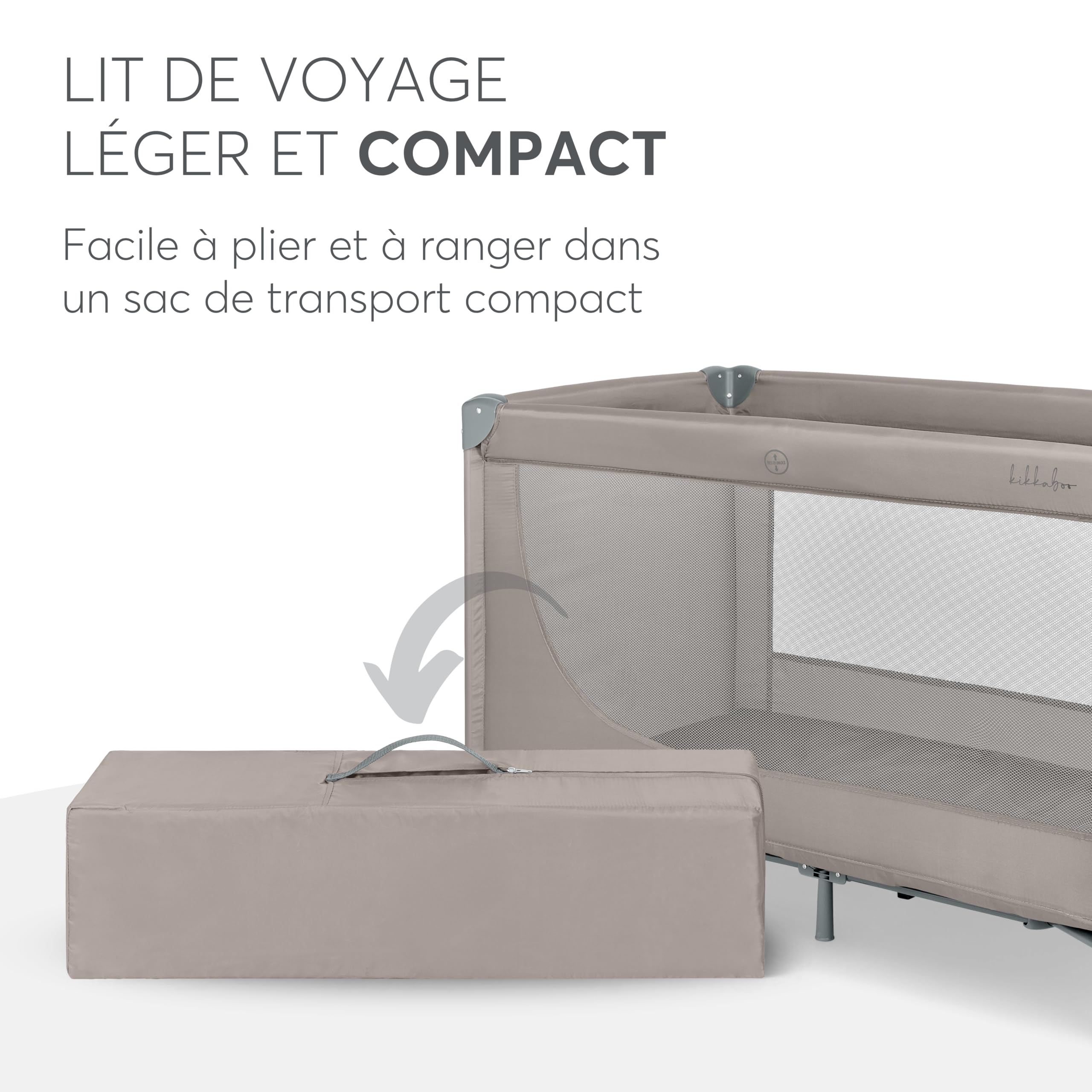 KikkaBoo Lit Parapluie Bébé Pliable Compact So Gifted, Lit de Voyage Léger 120x60 cm, Jusqu’à 15 kg, sans Matelas, Sac de Transport Inclus, Beige Foncé, Cot