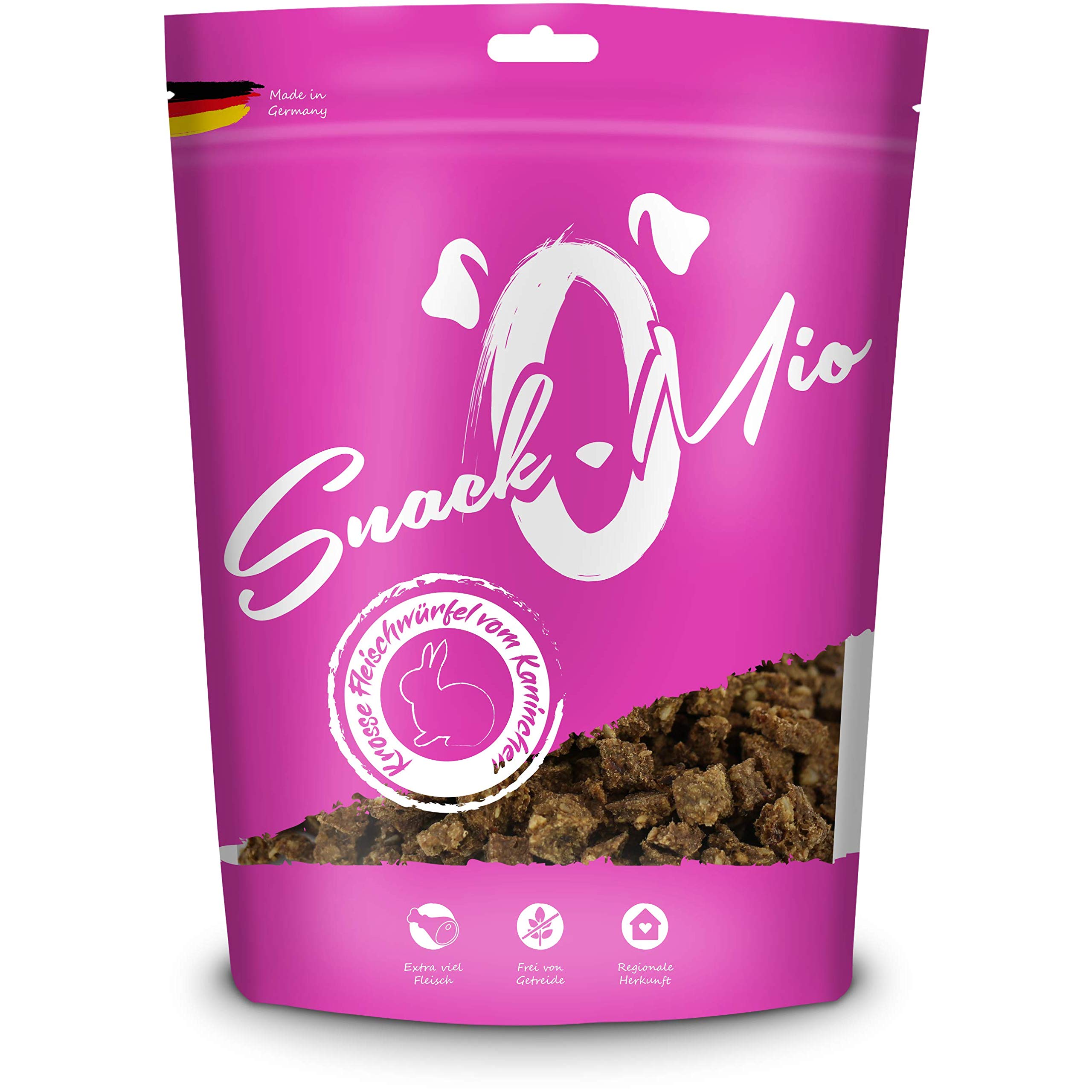 SnackOMio - Snack Premium para Perros - Cubitos de Carne de Conejo crujiente, sin Cereales, 1 Pack (1 x 125g)