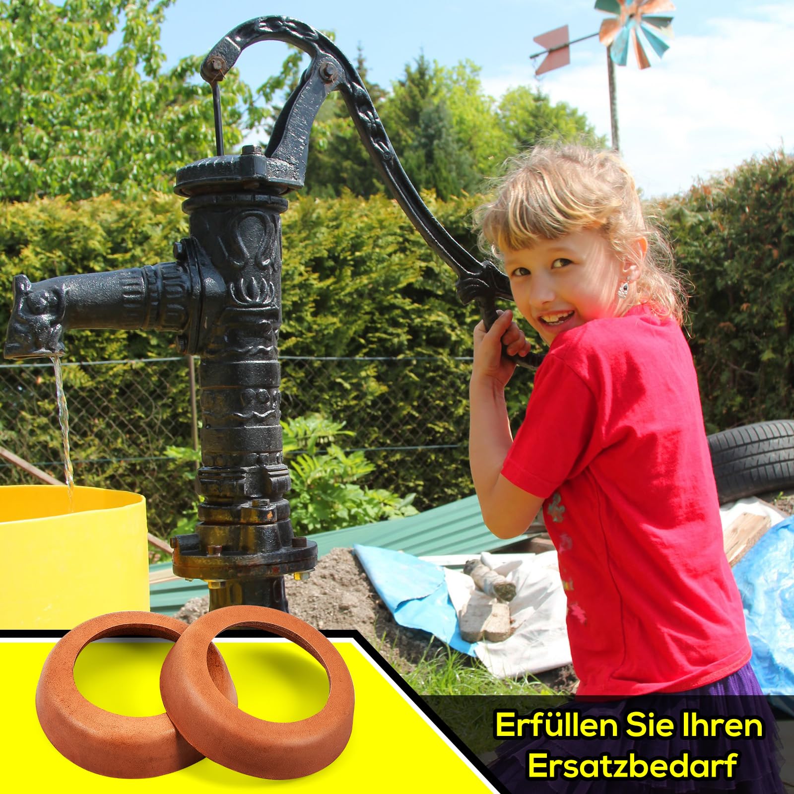 Photect 2 Piezas de Puños de Cuero Puños de Pistón para Bombas de Agua Bomba de Mango Patio Jardín (Marrón, Tipo 90)