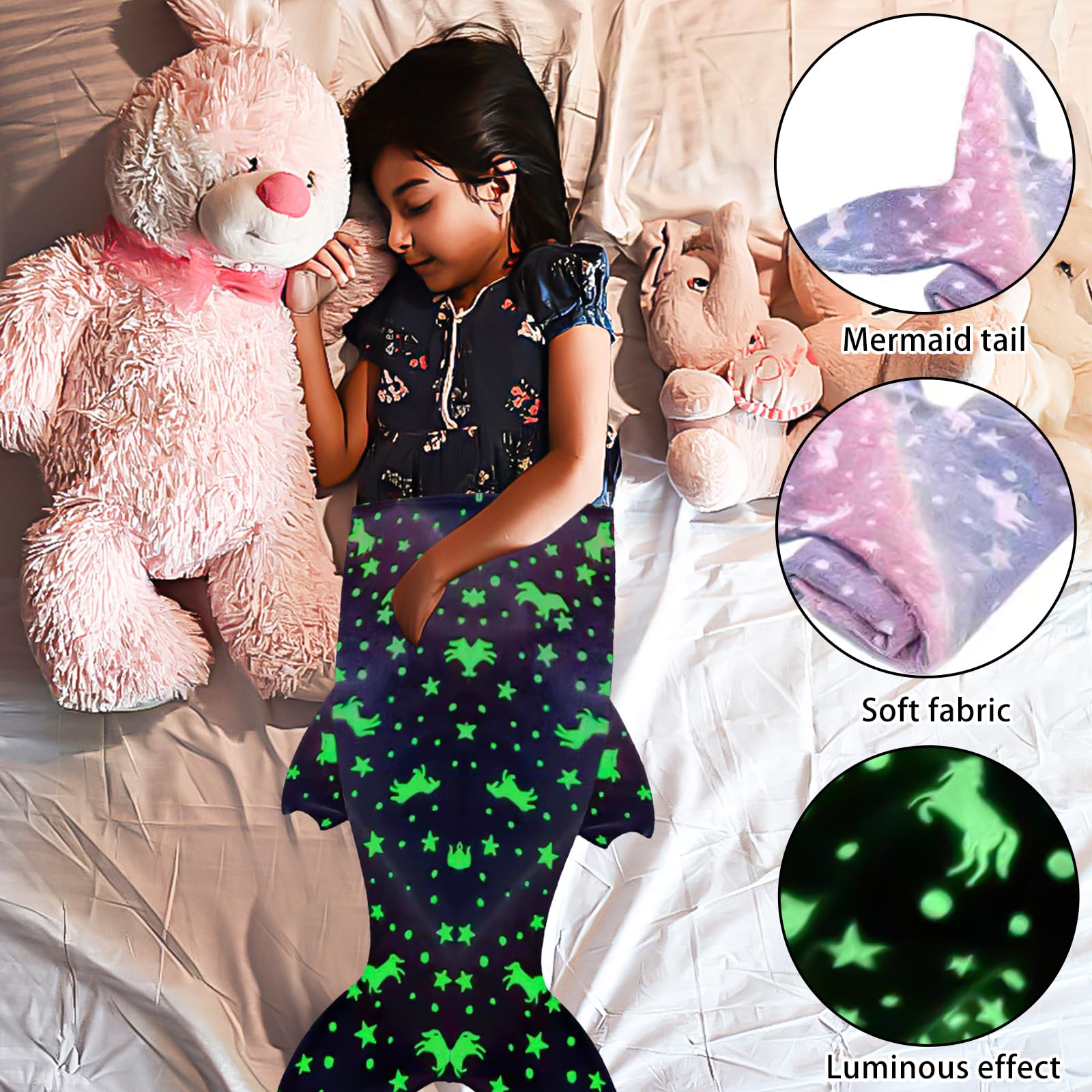 AOOWU Vestito Sirenetta Bambina, Sirena Principessa Vestito Costume Con Parrucca, Vestiti Sirenetta Costumi Cosplay Sirena Per Halloween, Natale - Foto 11