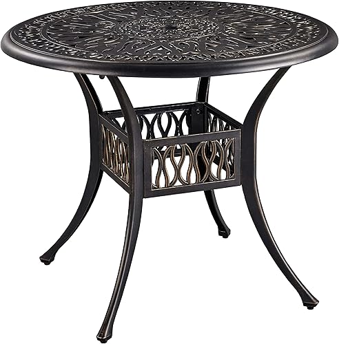 Yaheetech Mesa bistró de patio con agujero para paraguas, muebles de exterior, mesa de comedor de aluminio para jardín, patio trasero, porche, balcón