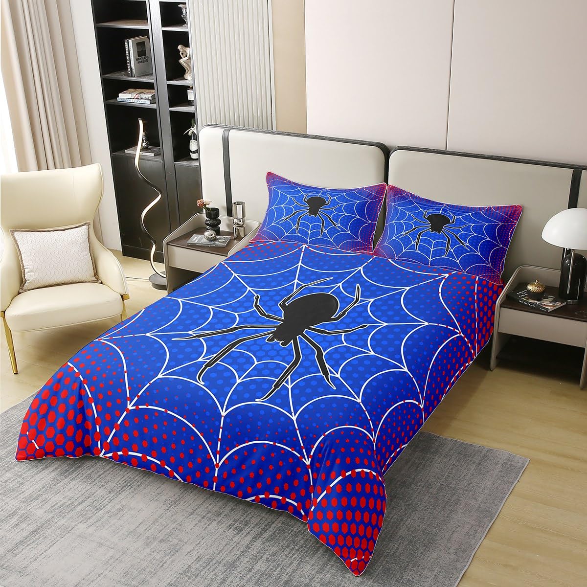Housse de couette araignée rouge en pur coton, le cadeau d'Halloween idéal pour lit simple