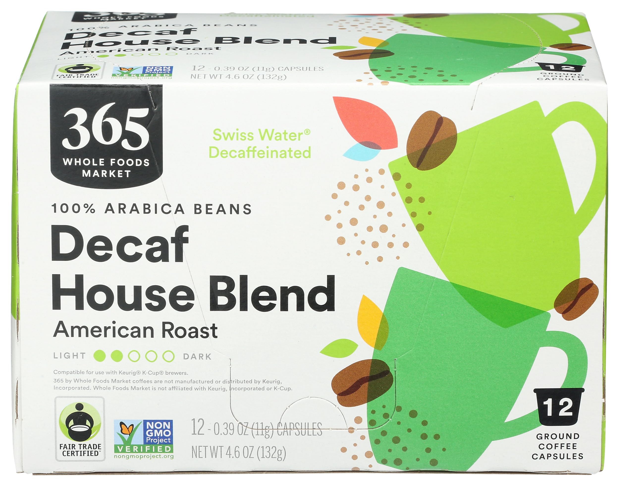365 by Whole Foods Market, Decaf House Blend Coffee Pods, American Roast, 12 Count