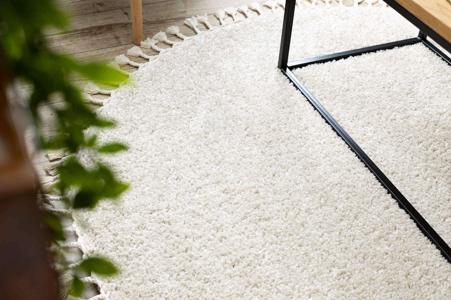 rugsx Tappeto Shaggy BERBER 9000 tinta unita con frange, stile boho, soggiorno camera, cerchio crema 120 cm