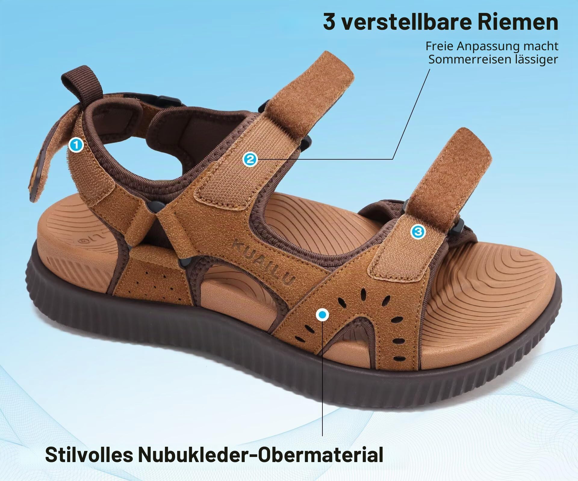 KuaiLu Herren Wandersandalen Bequeme Orthopädische Recovery Trekkingsandalen Outdoor Sommer Casual Strand Dickes Kissen Sportsandalen Gr. 40-48