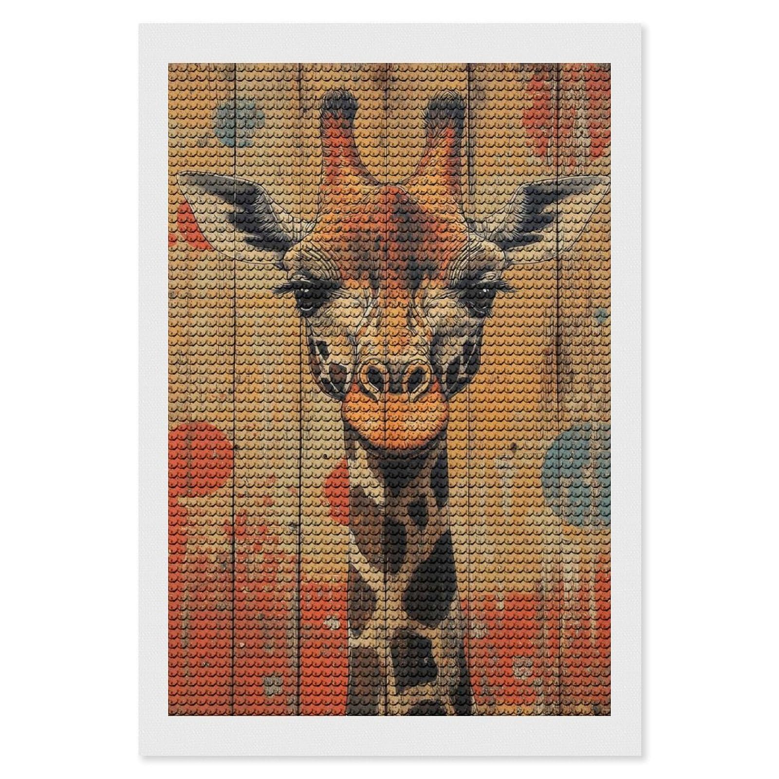 Junmoney Giraffe Portrait on Wood Panel Whimsical Wildlife Art Diamond Painting Canvas Set 8"x12", for Adults, Sparkling Round Gems, Thoughtful Handmade Gift, Modern Decor