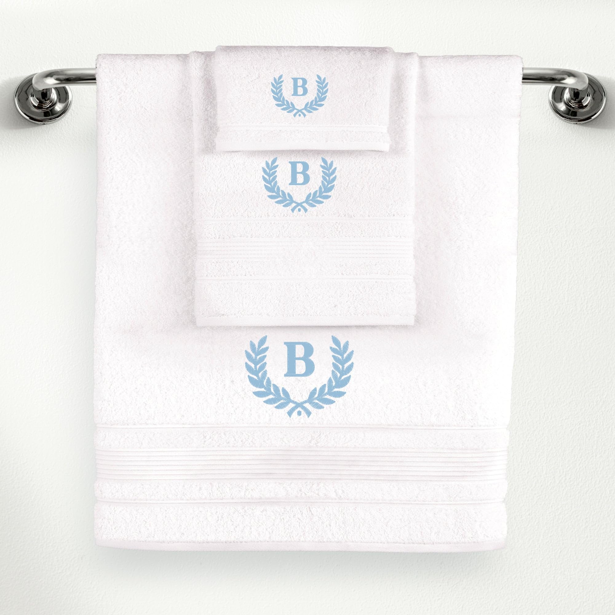 Ephesos Personalized Custom Monogrammed White Towel Set - 3 Piece, Soft & Absorbent 100% Cotton - Perfect for Gifts, Home, Bathroom, Spa, or Kitchen -