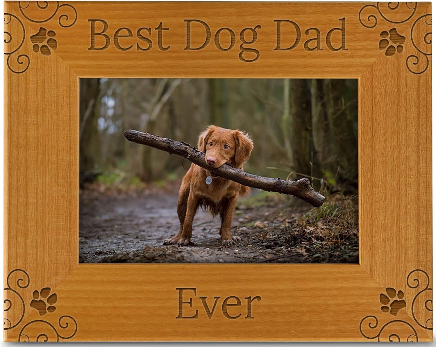 CEDAR CRATE MARKET Best Dog Dad Ever Pet Picture Frame Engraved Natural Wood, Fits a 4x6 Horizontal Portrait, Dog Picture Frame, Dog Mom Gifts