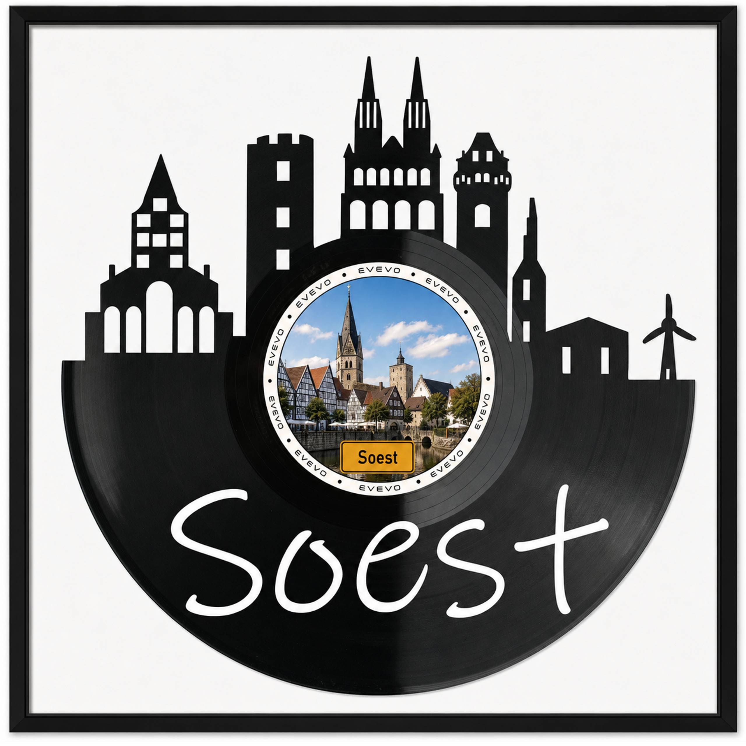 EVEVO Decorazione da parete in vinile, con cornice, 32 x 32 cm, soggetto: città di Hansesth, regalo per gli amanti della Westfalia