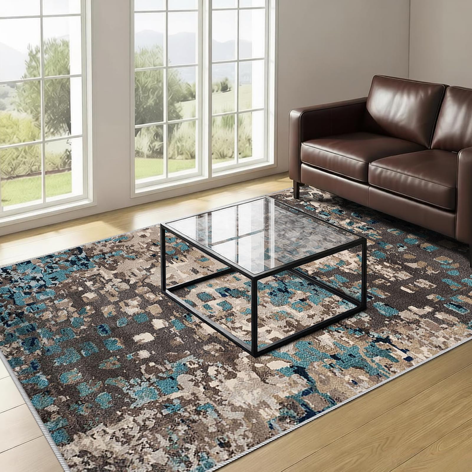 Dywan do salonu, dywaniki do sypialni, 170 x 210 cm mata kuchenna antypoślizgowa zmywalna, dywany salon sypialnia kuchnia jadalnia duży dywan z krótkim włosiem dywan do jadalni