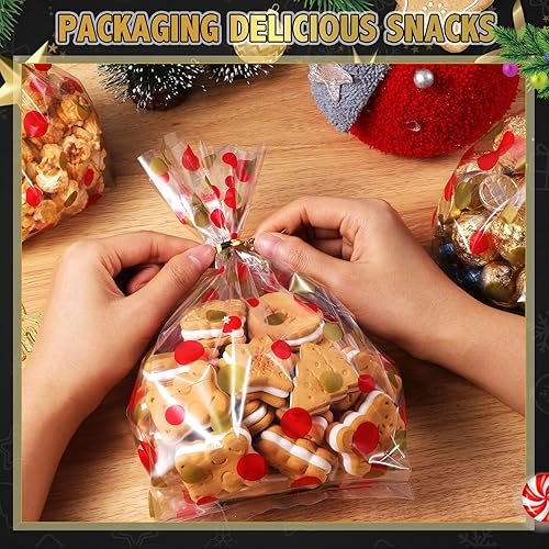 Miniatura 30 de HESTYA 50 bolsas de celofán transparentes de Navidad de 5 x 11 pulgadas, bolsas de almacenamiento con patrón de bloque para dulces para regalos