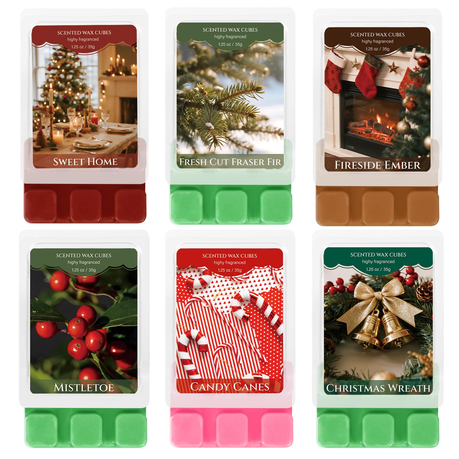 SCENTORINI Wax Melt Gift Set with 6 Scents Soy Wax Cubes in Red Box Ideal for Home Fragrance Lovers, Sweet Home, Mistletoe, Candy Canes, Freshly Cut Fraser Fir, Fireside Embers