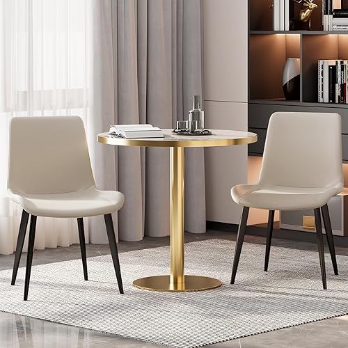 Miniatura 8 de Juego de 2 sillas de comedor, modernas sillas de comedor tapizadas de piel sintética con patas de metal resistentes y respaldo cómodo, sillas