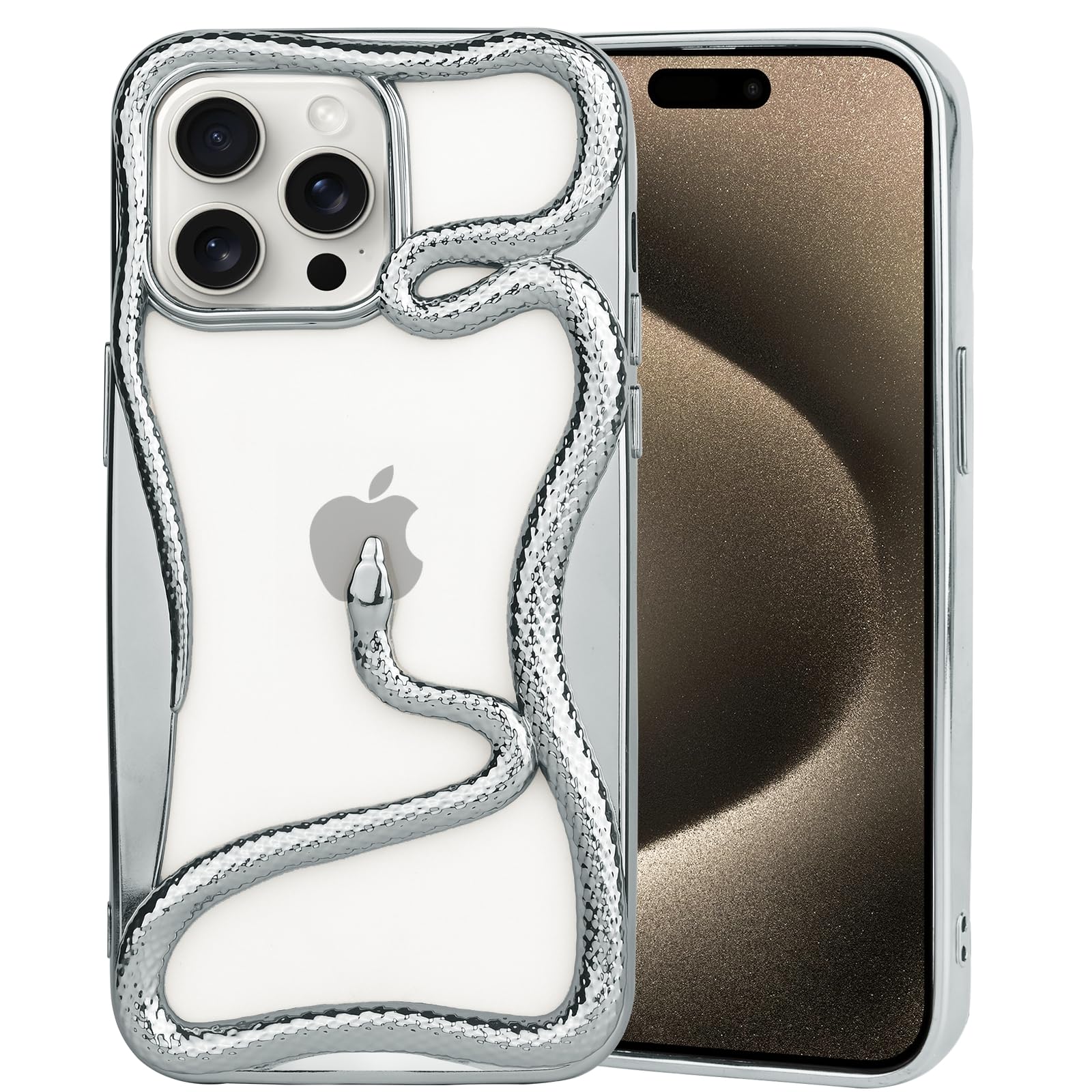 Cool 3D Snake Cases for iPhone 15 Pro Max/14 Pro Max, Creative Hollow Dissipate Heat Design Soft Electroplated Shockproof Cover for iPhone 15 Pro Max/