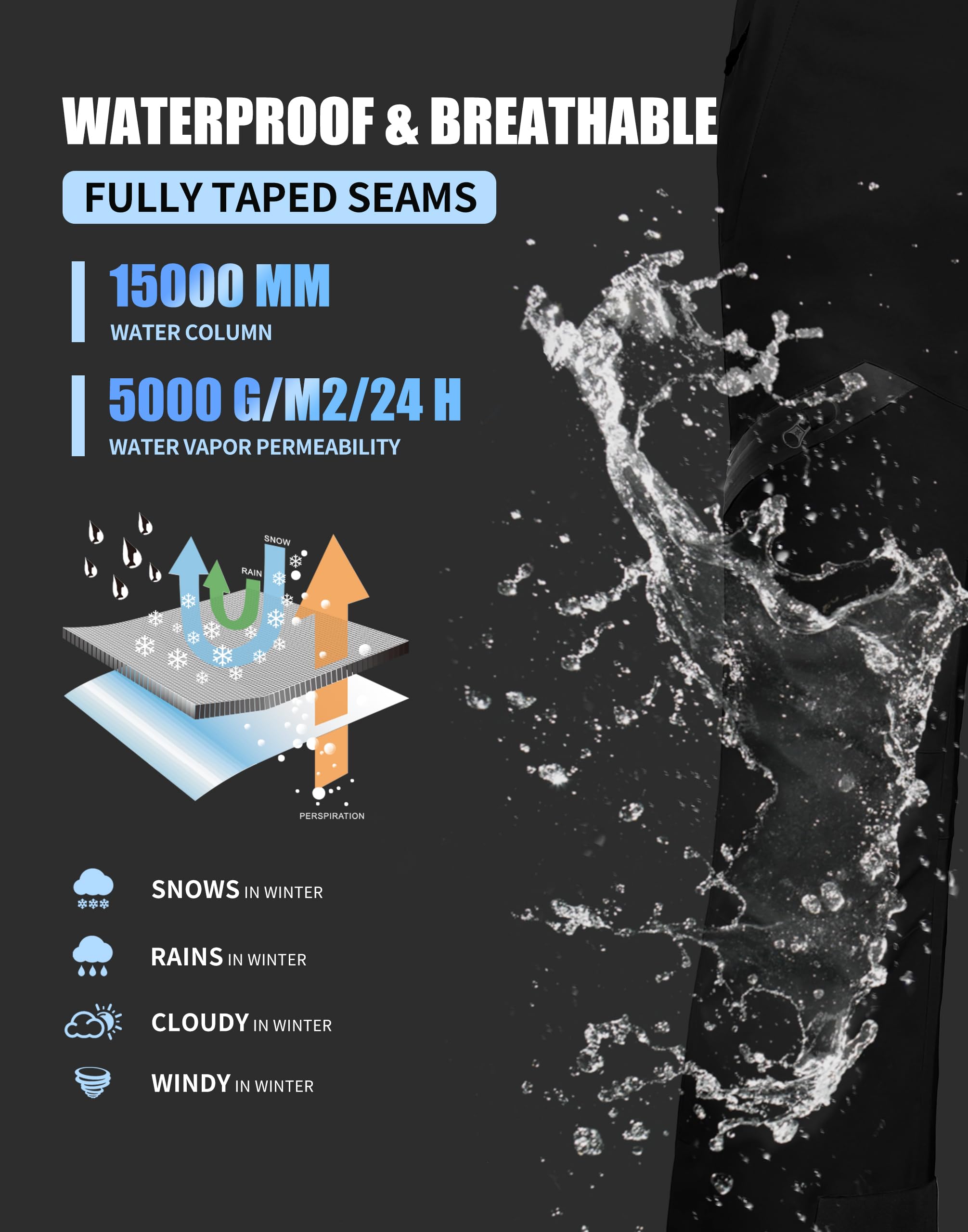 Pioneer Camp Pantaloni da Sci da Donna Cuciture Nastrate Impermeabili Ghette da Neve Integrate Ginocchio Articolato Bretelle Staccabili Regolabili Pantaloni Softshell Invernali da Esterno