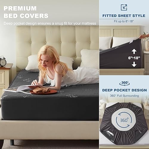 Miniatura 4 de BEDLORE Protector de colchón impermeable tamaño Queen viscosa derivada de bambú, funda de colchón suave equipada con bolsillo profundo de 6 a 18