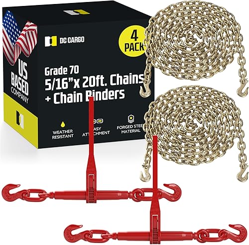 Miniatura 8 de Kit de carpeta de cadena de carga DC (4 juegos)  Cadena de 516 pulgadas de grado 70 extra larga de 20 pies - y juego de carpetas de carga  Cadena de