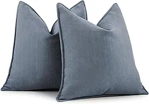 ZWJD Dusty Blue Pillow Covers 22x22 Set of 2 Chenille Throw Pillow Covers with Elegant Design Soft and Luxurious Decorative Throw Pillows for Couch, Bed, and Home Decor,Dusty Blue