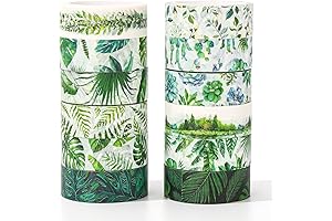 Whaline 12 Rolls Greenery Washi Tape: Vibrant Tropical Leaves for Craft and Décor