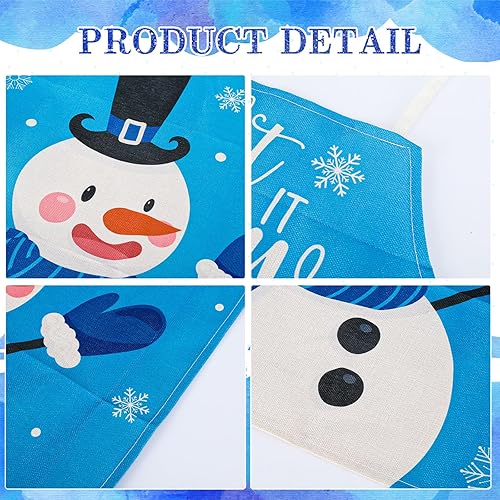 Miniatura 3 de AnyDesign - Paquete de 4 delantales de Navidad ajustables azules para cocina, delantales de cocina de dibujos animados, lavables, para restaurante,