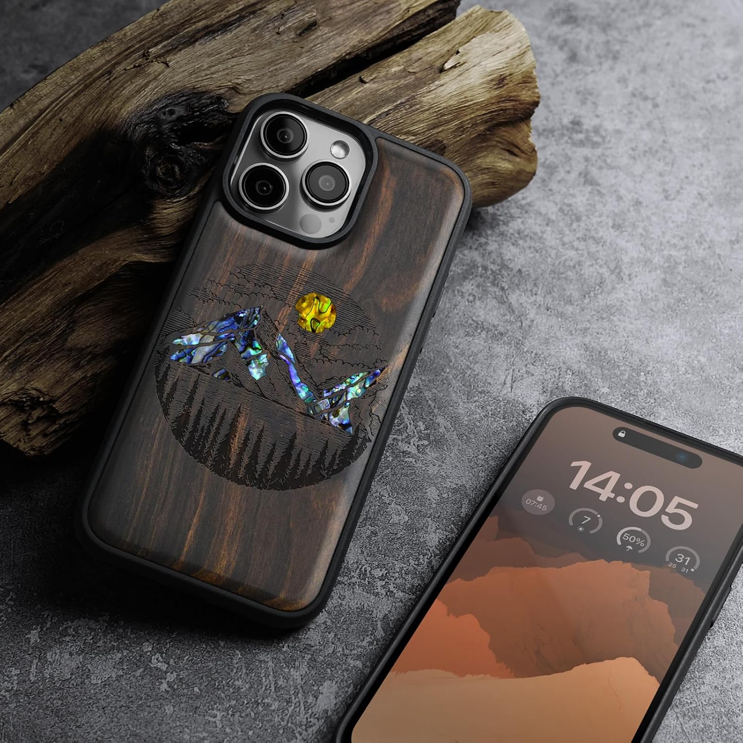 Carveit Magnetic Case for iPhone 16 Pro Max Case, Wood Artisan Engraved & Handmade Shell Inlaid, TPU Shockproof Cover, Compatible with MagSafe Wireless Chargers (Landscape Painting) Blackwood