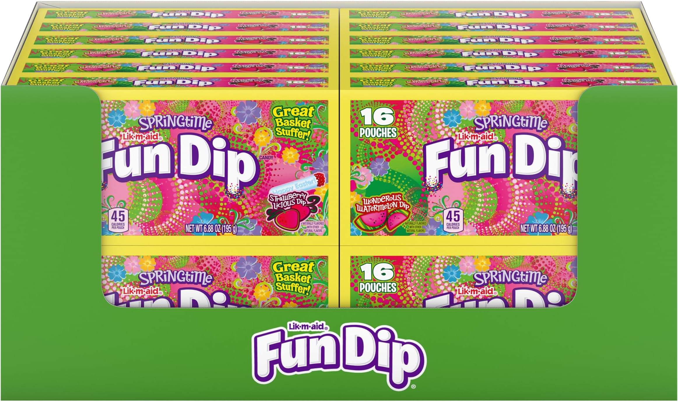 LIK-M-AID Fun Dip Easter Candy, Wonderous Watermelon and Strawberry Licious, Easter Candy, 6.88 oz (16 pouches)