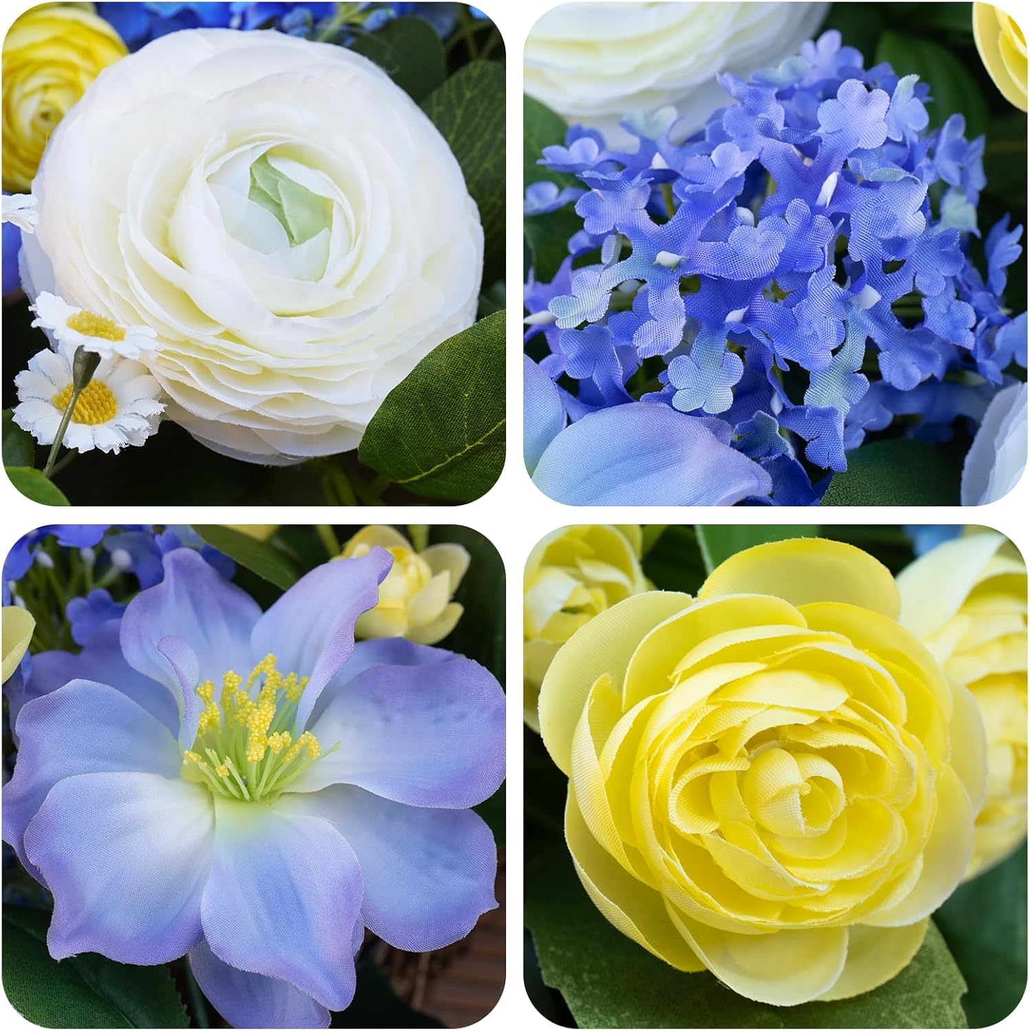 24 Inch Spring Wreath for Front Door, Artificial Hydrangea, Anemone & Wild Daisy Flowers with Berry Accents, Spring and Summer Door Wreath for Indoor Outdoor Decor