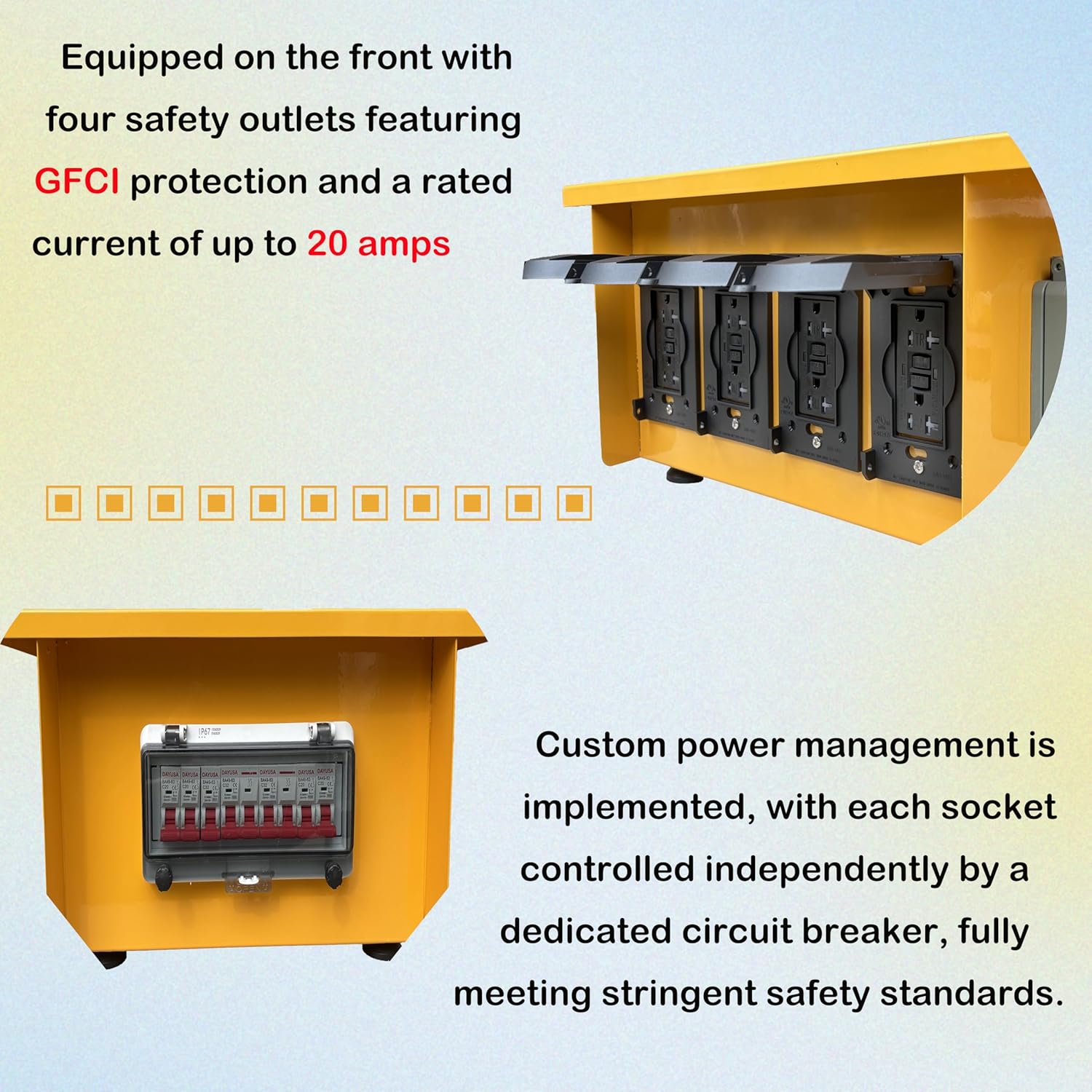 Power Distribution Box 50 Amp/30Amp 125/250V, Temporary Distribution Box Waterproof IP67 with Multiple GFCI Outlets, L14-30P and SS2-50P Inlet, for Industrial and Commercial Use