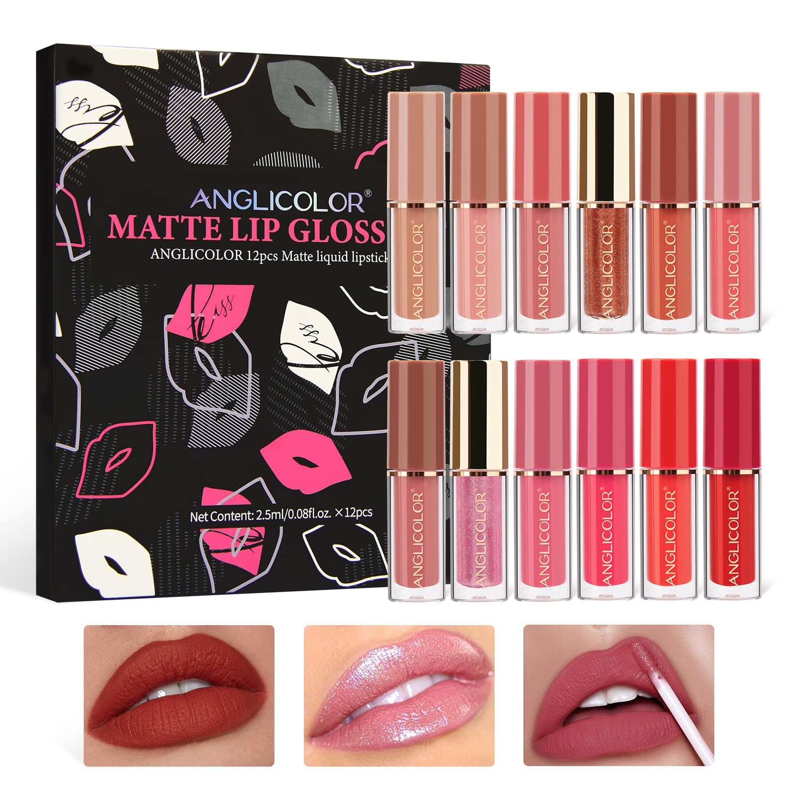 12 Piezas Set Pintalabios Permanente,Pintalabios Mate,Pintalabios Labial Larga Duracion Liquido Hidratante Impermeable,Regalo San Valentín Cumpleaños Para Mujeres Novia Niña (12pc, 30ml)