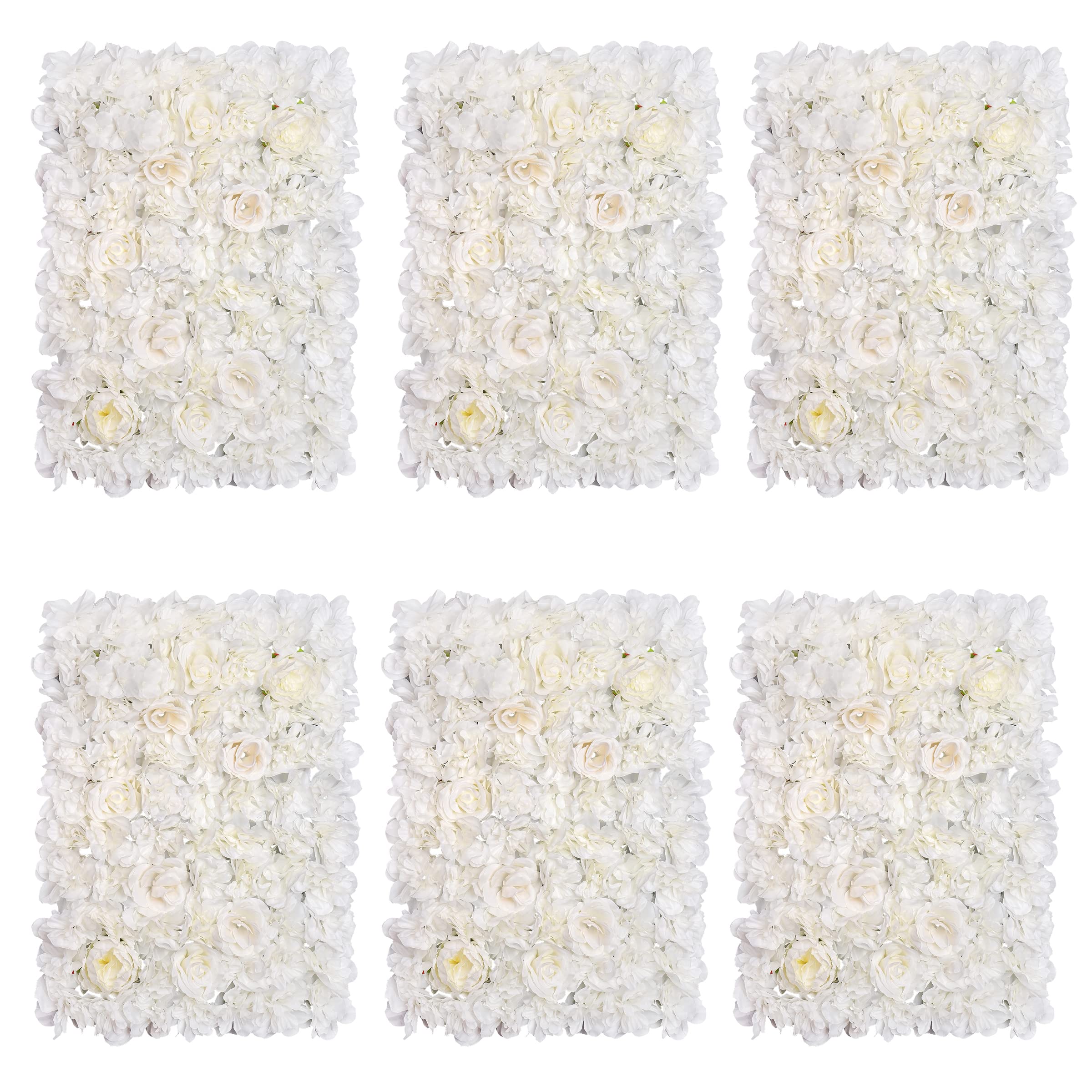 LIUCOGXI 6 Pack Artificial Flower Wall Panels White Rose Hydrangea