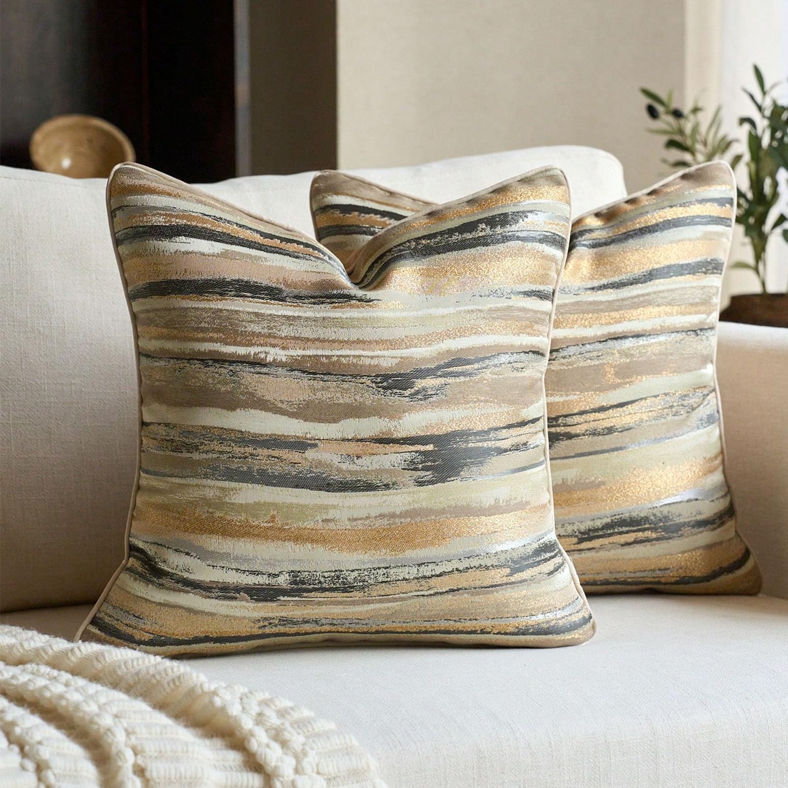 AMONIDA 10 Federe per Cuscini, Federe Decorative per Divani, Fodere Dal Design Moderno per Fattoria in Oro, Ideali per Soggiorno e Decorazioni per la Casa (50,8x50,8 cm/20x20 pollici)