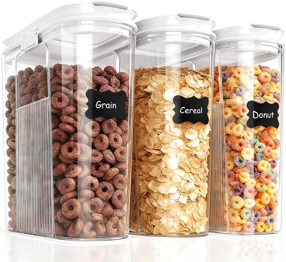 Cereal Containers Storage, 3 PCS PET Airtight Food Storage Containers With Lids (4L/135.2oz) For Kitchen Pantry Cabinet Organization, Plastic Clear BPA-Free Canister Set For Dry Food Flour Sugar Rice