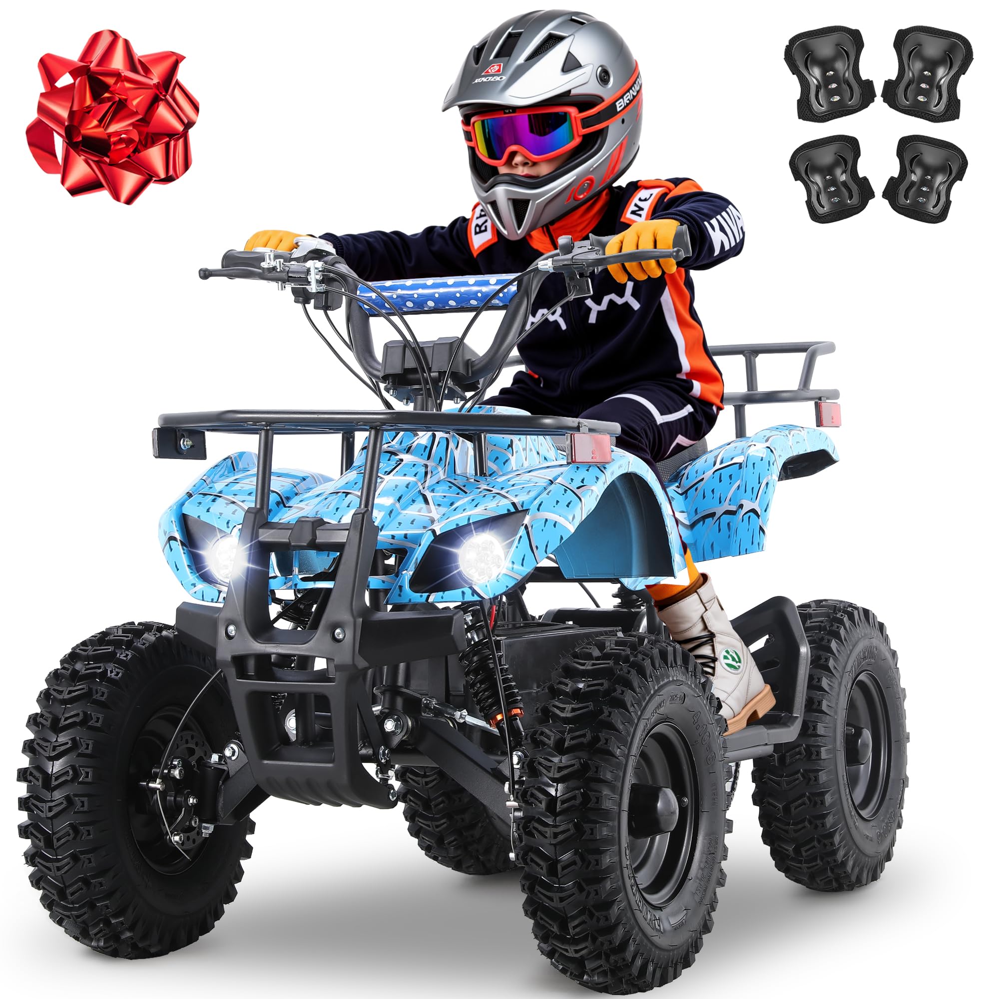 36V Kids ATV Four Wheeler w/Air-Filled Tires, 500W Electric ATV 4 Wheeler w/XL Metal Frame, 15MPH Max, Safety Kill Switch, 3 Suspension &amp; Disc Brakes, Kids Quad ATV for Ages 6+, Weaver