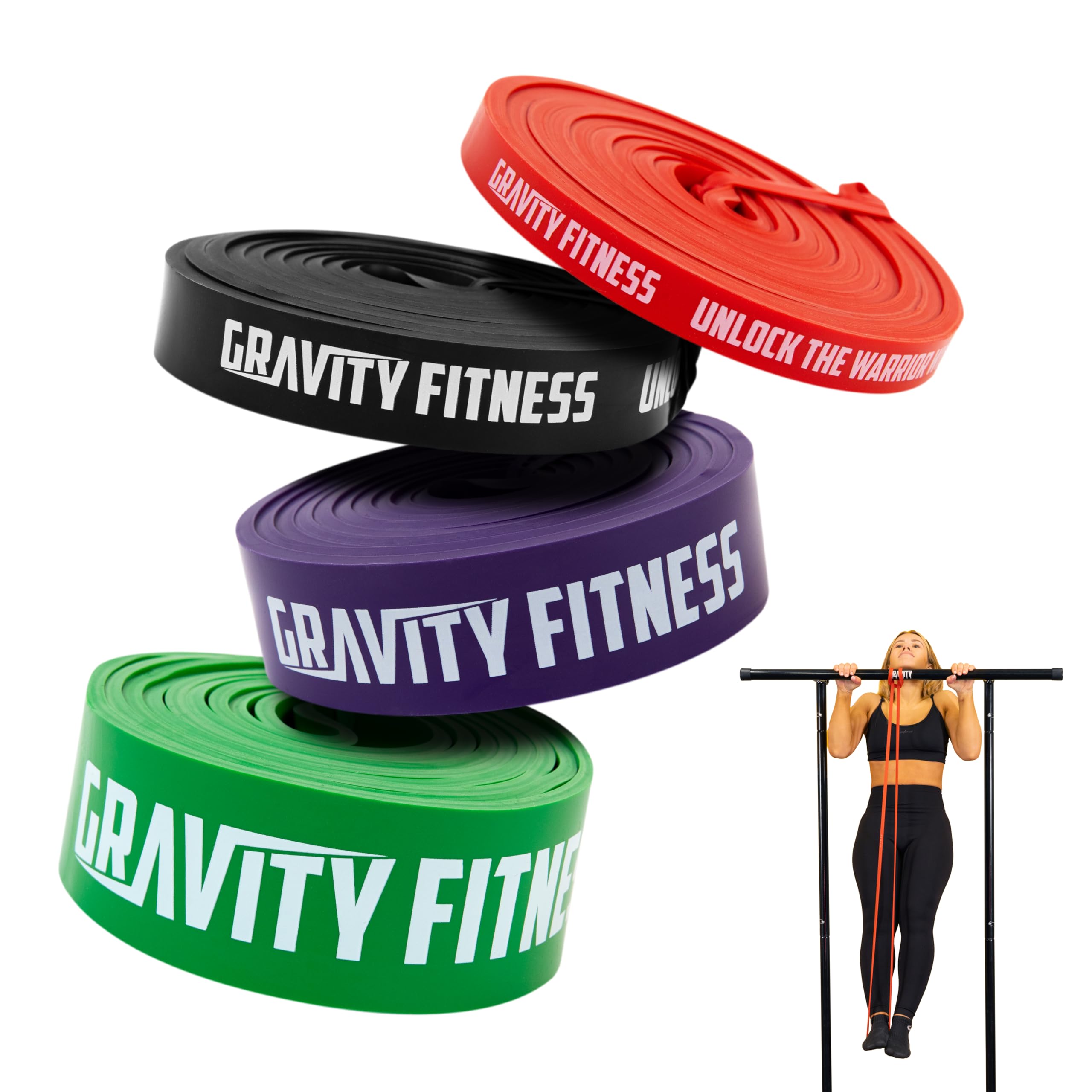 Gravity Fitness Resistance Bands (Set of 4) – Portable Training Bands for Stretching, Mobility, Leg and Glute Exercises, Calisthenics, Yoga - Multi-purpose Resistance Band for Home & Gym Workout