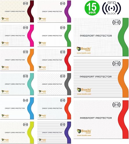 Miniatura 5 de Boxiki Travel - Juego de 12 fundas protectoras para tarjetas de crédito RFID para prevención de robo de identidad Juego de 12 fundas protectoras