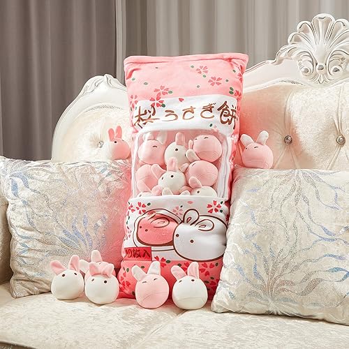 Miniatura 6 de Juexica Linda almohada de peluche de conejito Kawaii de peluche rosa suave conejo almohada extraíble juguetes de animales regalos para decoración de