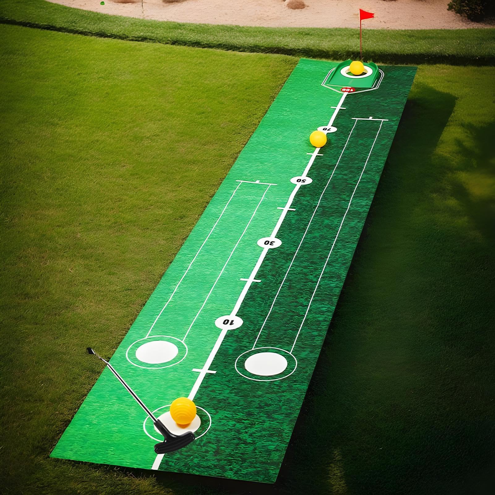 Tappeto Putting per Interni | Set Allenamento Golf per Esterni con Tappeto,Attrezzatura Portatile con Mazze, Buche e Palle per Allenamento in Interni, Giardino, Esterno per Famiglia