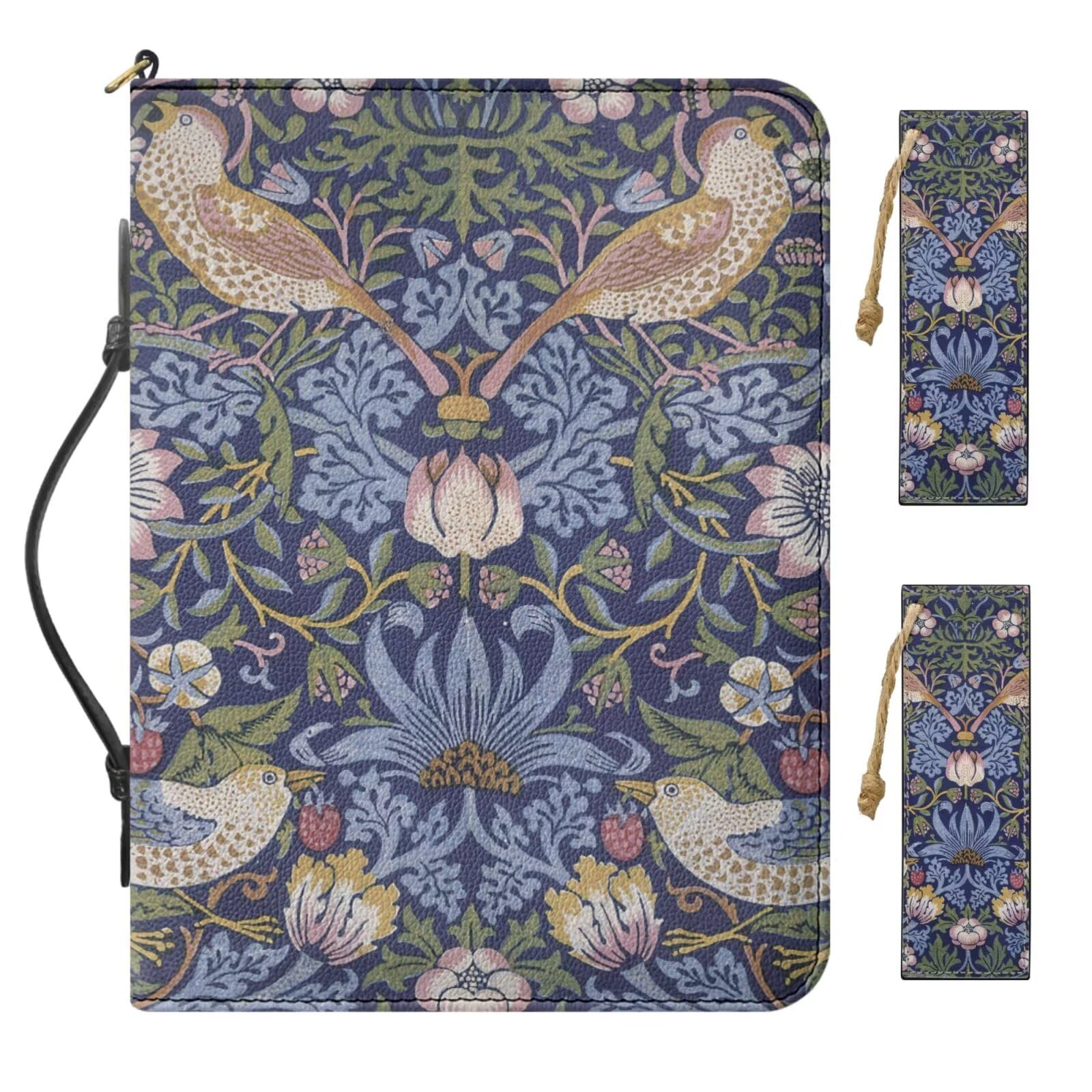 Buxolandt Small Bible Holder Case for Women, Comes with 2 Leather Bookmarks, Blue Bible Protector with Handle Built-in Pocket Pen Slots, Work of William Morris Printed Personalized Bible Covers — image 1