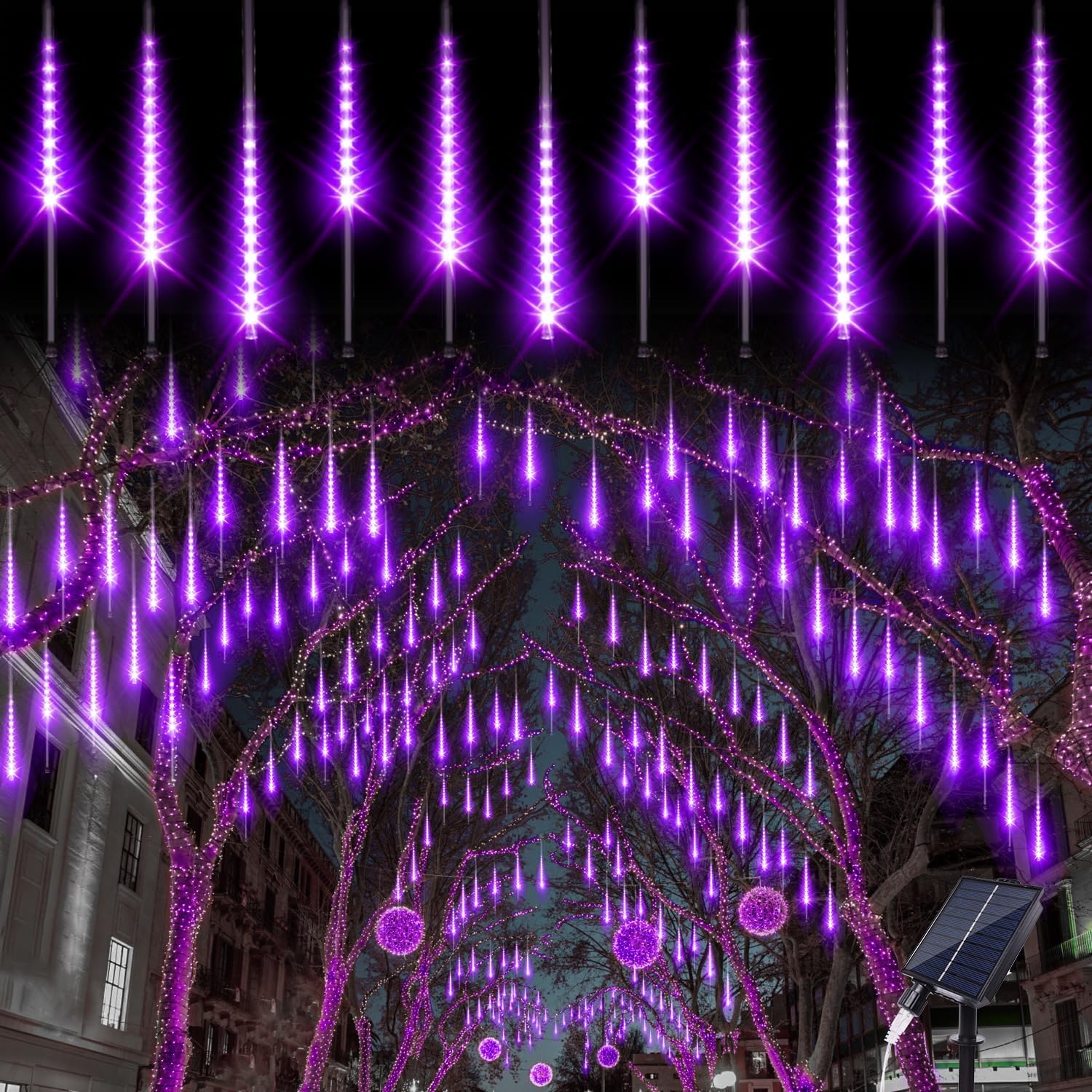 Guirnalda Luces Solar Meteoros Lluvia Luces Exterior, Luces de Ducha de Meteoritos IP65 Impermeables con 11.8 Pulgadas 8 Tubos 240 LED, Luces Decorativas para Exterior/Interior/Bodas/Navidad/Fiestas