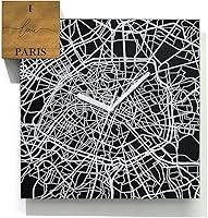 Vista 47 de Modern Wall Clock - Black Aluminum with Silver Fiber Laser Engraving - Square - Contemporary Design - Personalized City Map - Home Town - Location