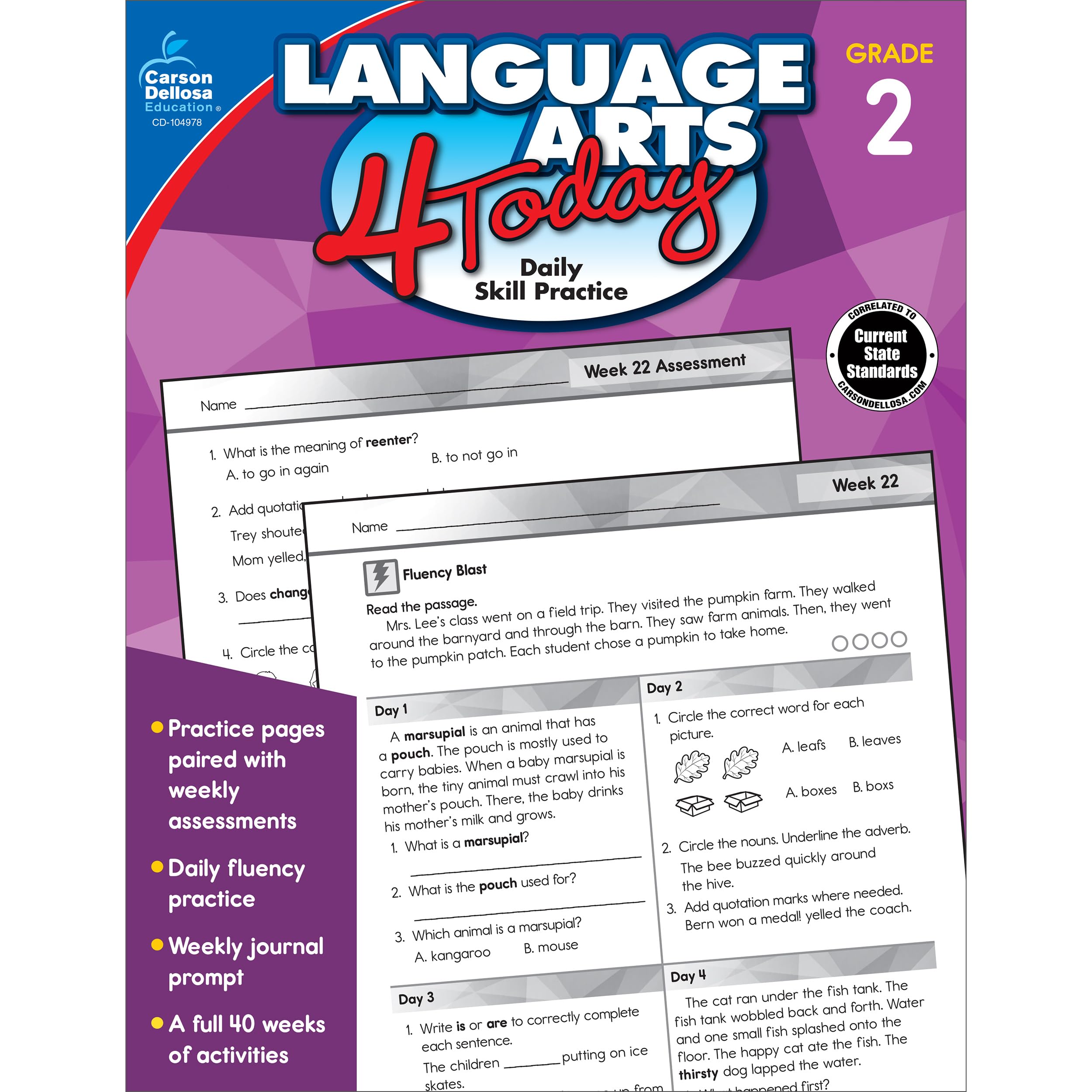 Carson Dellosa Language Arts 4 Today Second Grade Workbook, 40 Weeks of Reproducible ELA Activities, Spelling and Grammar Skills Practice, Weekly Assessments, Classroom or Homeschool Curriculum