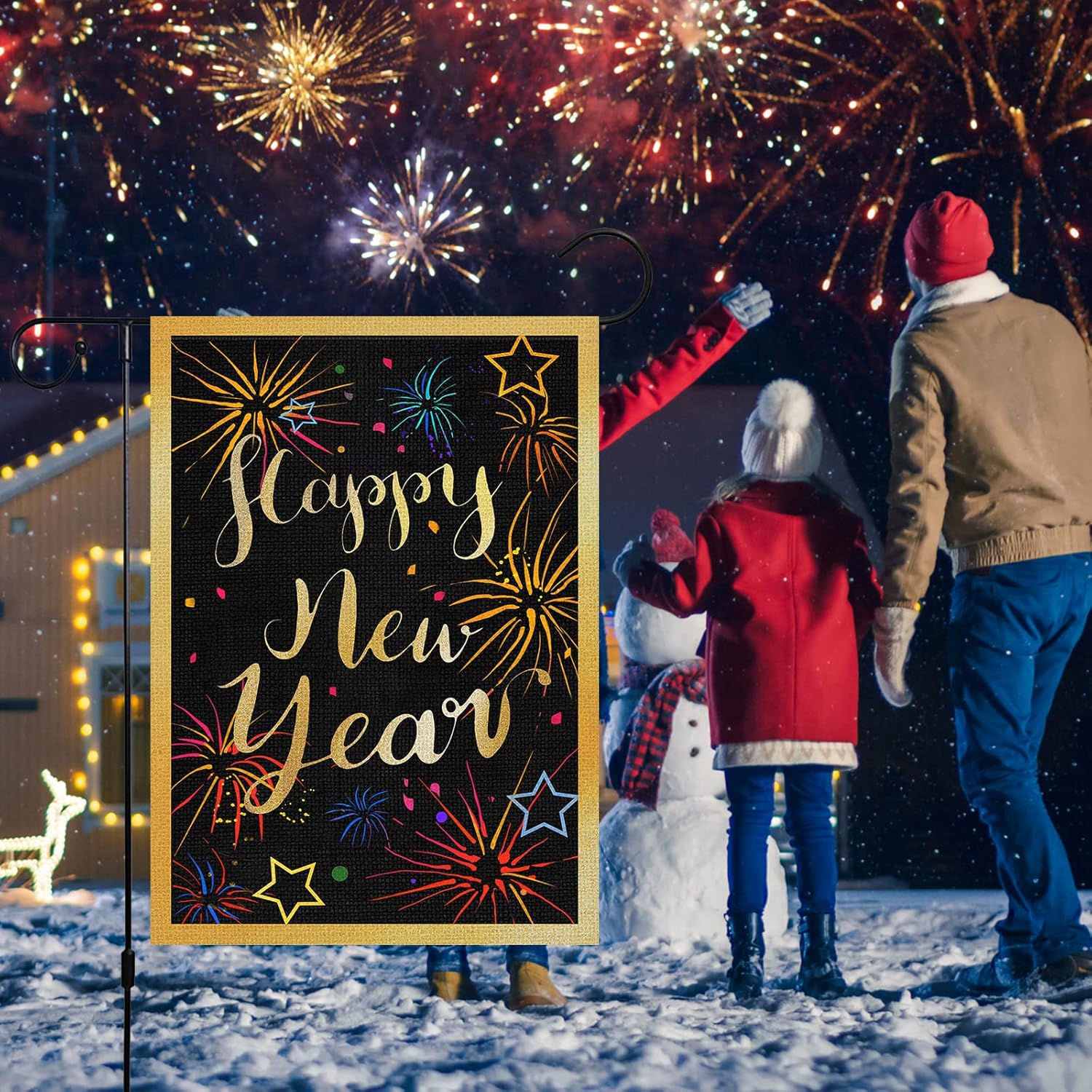 Heyfibro Happy New Year Garden Flag Happy Firework Party Garden Flags 12x18 Inch Double Sided Burlap Welcome 2026 Banner for Winter Holiday Farmhouse Yard Decoration(ONLY FLAG) - Image 2