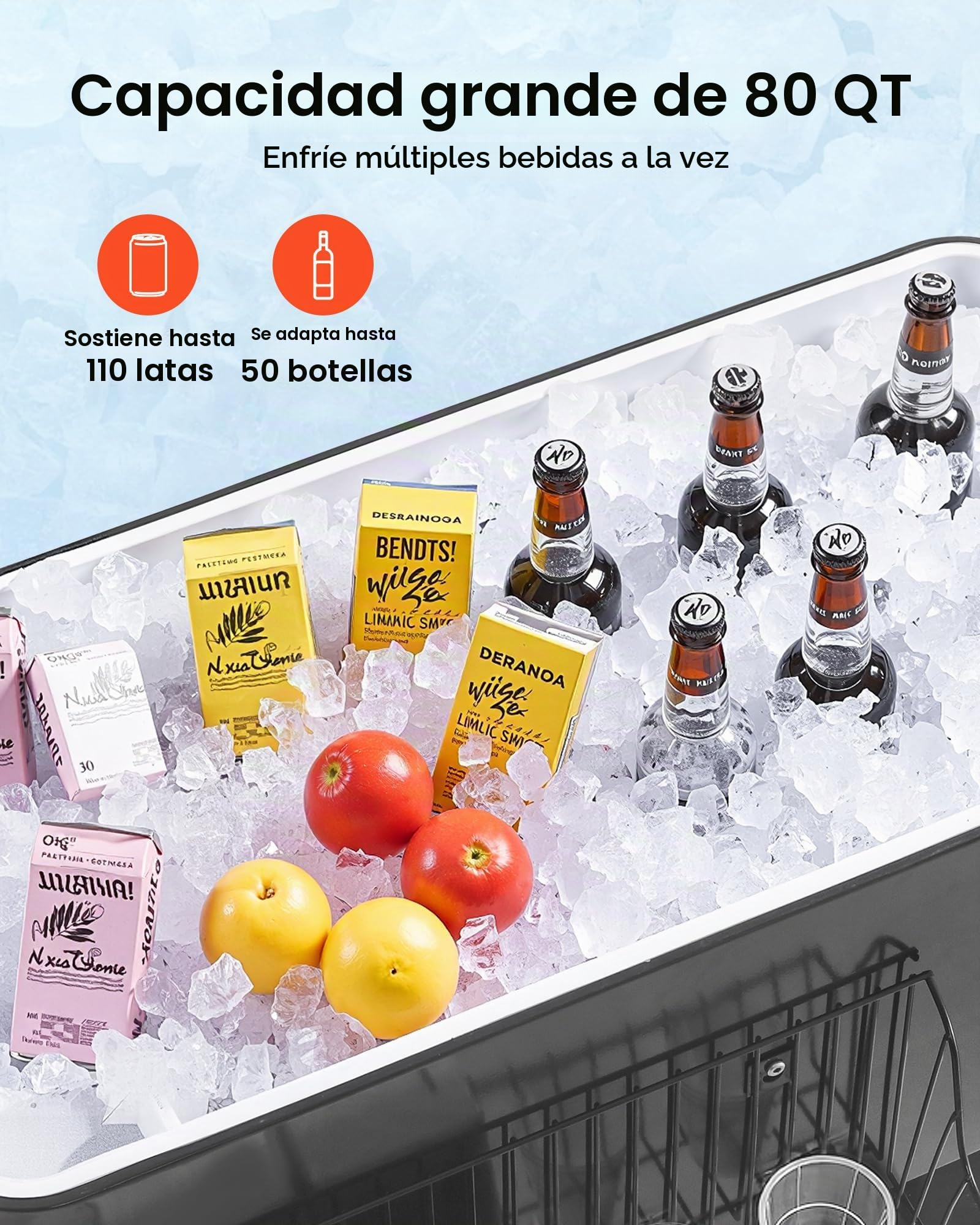 VEVOR Carrito Nevera con Ruedas 75,71 L, Carrito Refrigerador con Estante Inferior, Canasta Lateral, Abridor de Botellas, Enfriador de Bebidas Portátil para Fiestas en Exterior, Camping, Negro