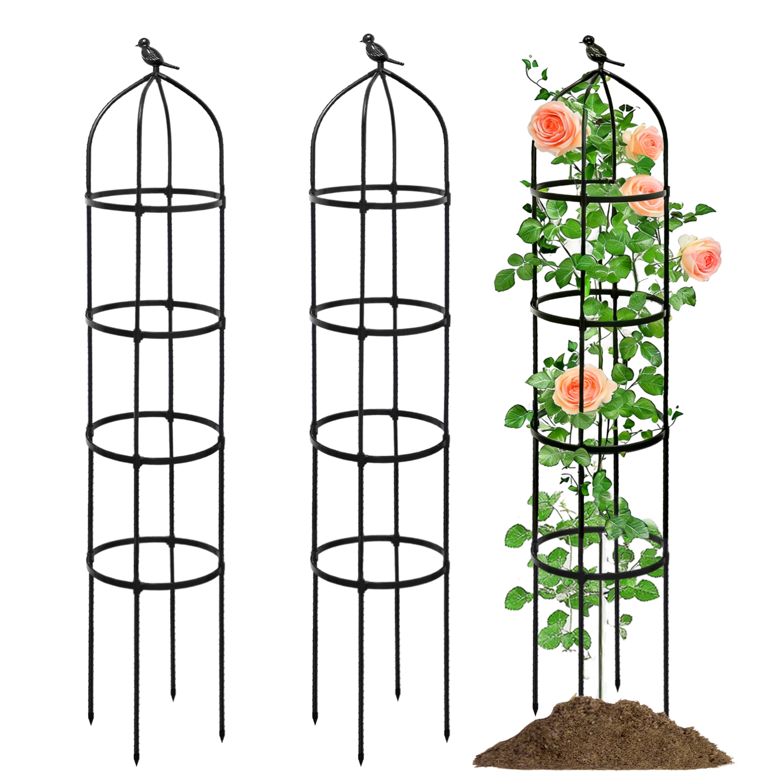 2 Packs Garden Obelisks For Climbing Plants, 175 cm, 32 cm Larger Diameter For Added Stability, Upgraded Special finish, Sturdy and Rust-resistant, Ideal For Climbing Plants, Roses, Gardens And Patios