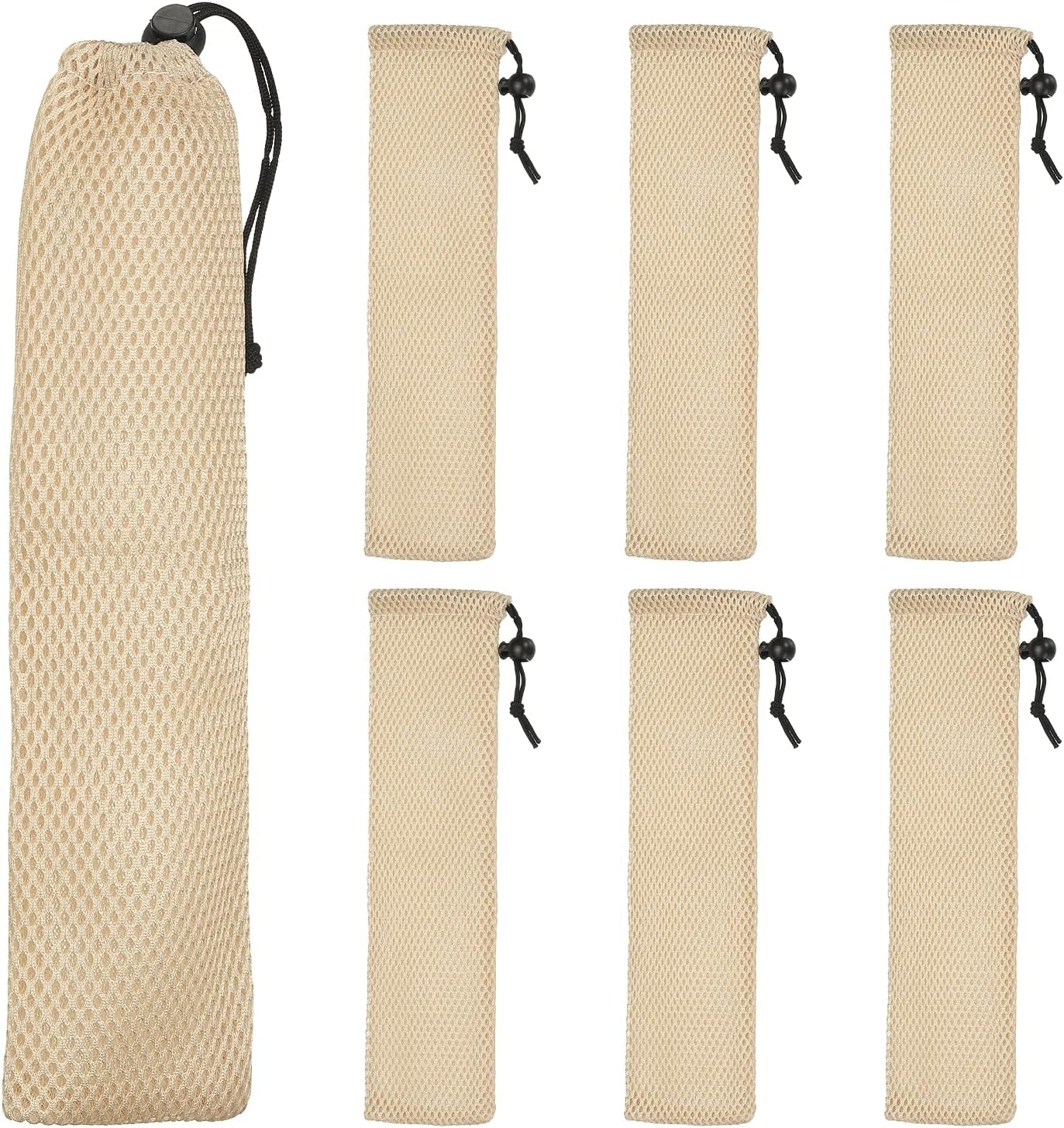 uxcell 6 Pcs Pouch Bag Straw Carrying Cases, Portable Cutlery Sleeve Chopstick Case Utensil Bag for Home Travel Outdoor Storage Fork Spoon Chopsticks, L & Beige