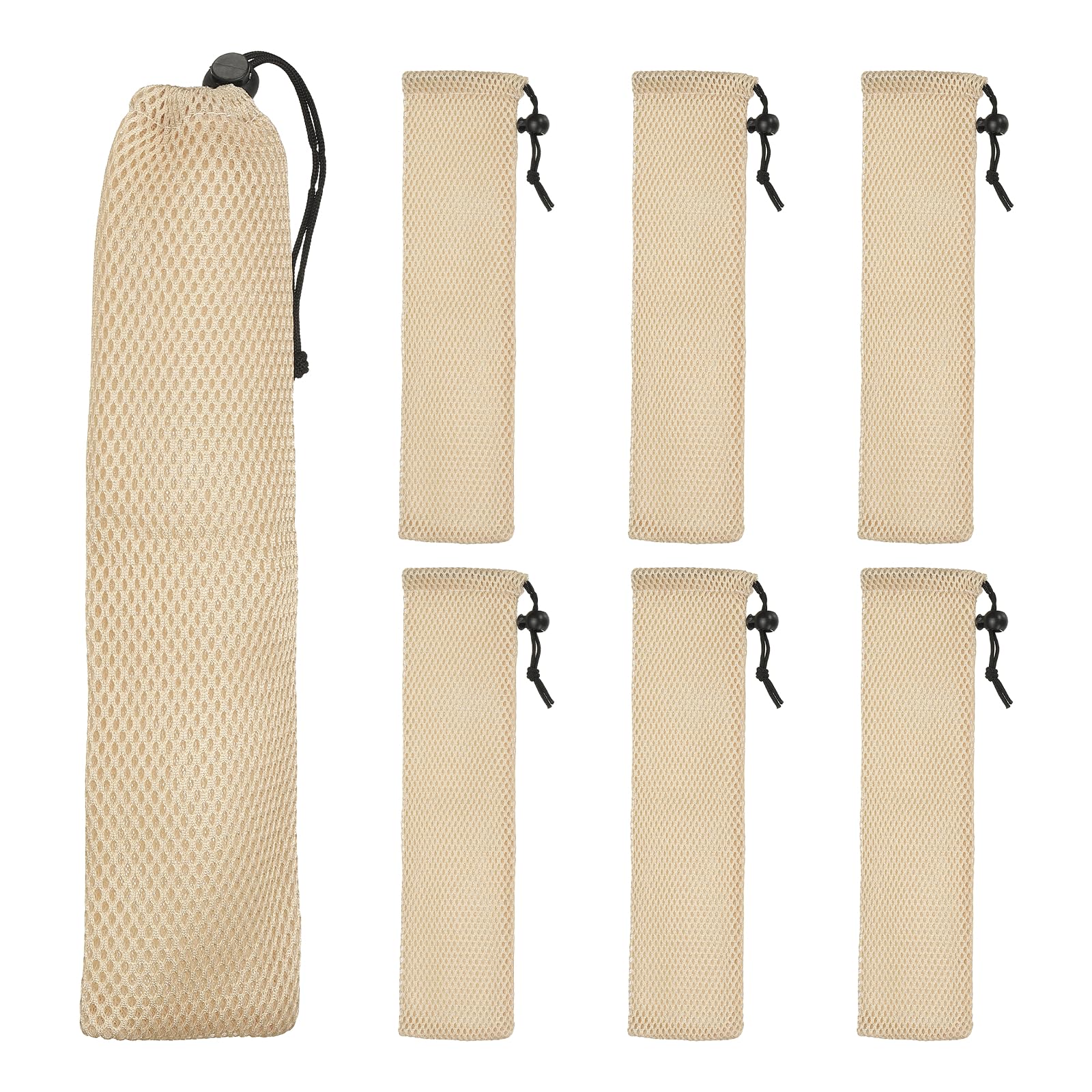 sourcing map 6 Pcs Pouch Bag Straw Carrying Cases, Portable Cutlery Sleeve Chopstick Case Utensil Bag for Home Travel Outdoor Storage Fork Spoon Chopsticks, L & Beige